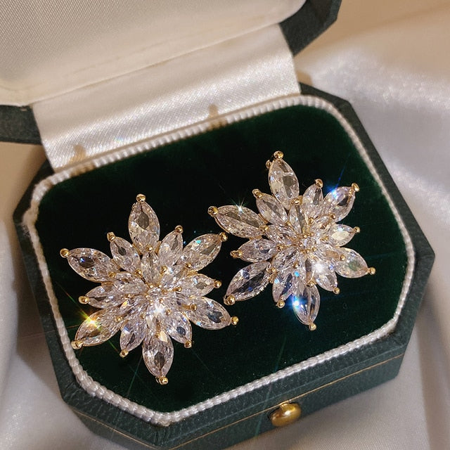 Elegant Special Occasion Korean Zirconia Flower Earrings