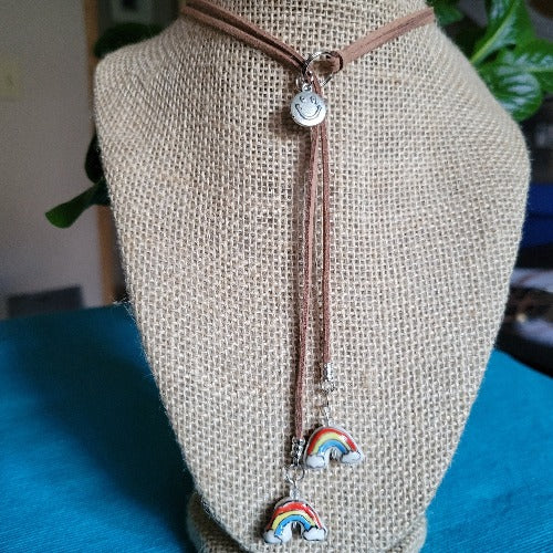 Multi-Colored Adjustable Suede Lasso 30in 76cm Necklaces with Charms