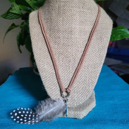 Black & Brown Suede Necklaces with Feather Charms, 69cm