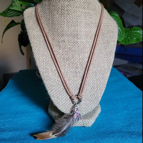 Black & Brown Suede Necklaces with Feather Charms, 69cm