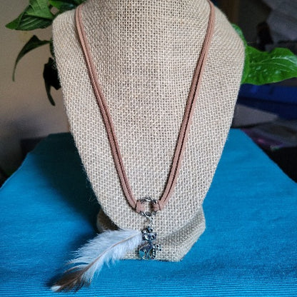 Black & Brown Suede Necklaces with Feather Charms, 69cm