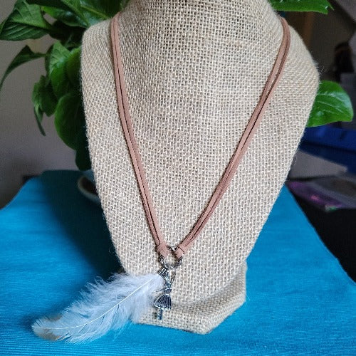 Black & Brown Suede Necklaces with Feather Charms, 69cm