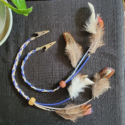 Multi-Colored Braided & Straight Cut Suede Clip On with Feathers, Charms