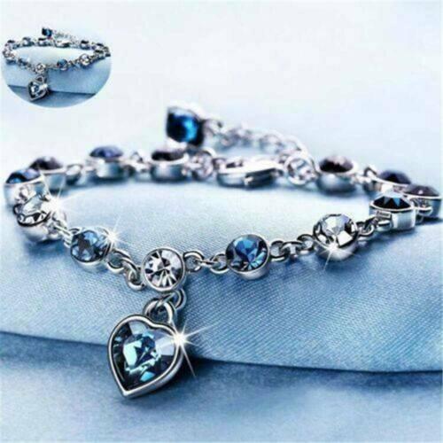 Heart Shaped Blue Silver Rhinestone Bracelet