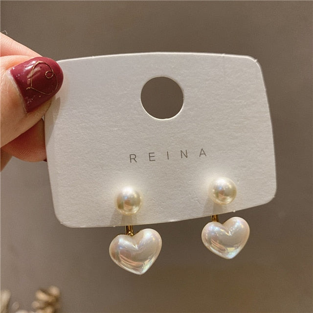 Faux Pearl Heart Earrings