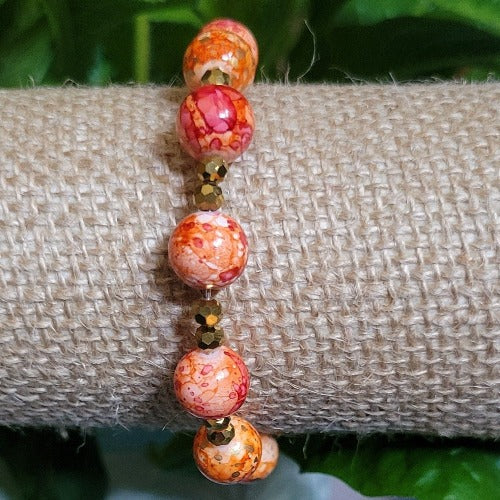 Orange Wrist Wraps with Small Gold Beads Choice of 2 Charms