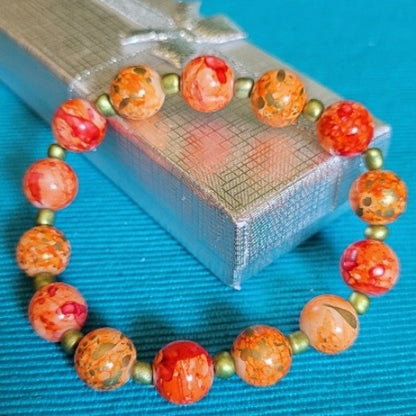 Orange Wrist Wraps with Small Gold Beads Choice of 2 Charms