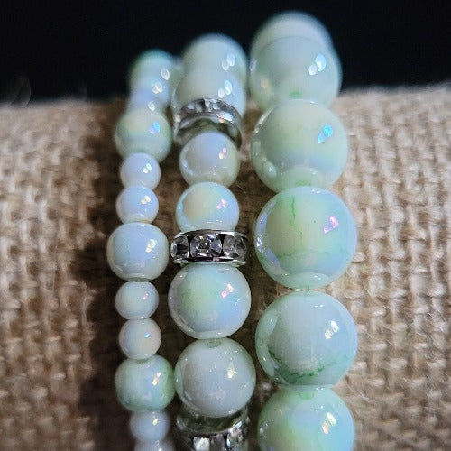 Translucent Pale Green Beads Silver Dividers & Charms