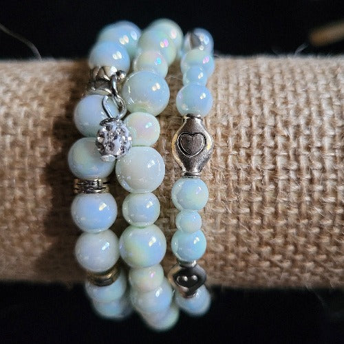 Translucent Pale Green Beads Silver Dividers & Charms