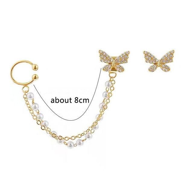 Korean Fashion Gold & Silver Pearl Butterfly Earrings