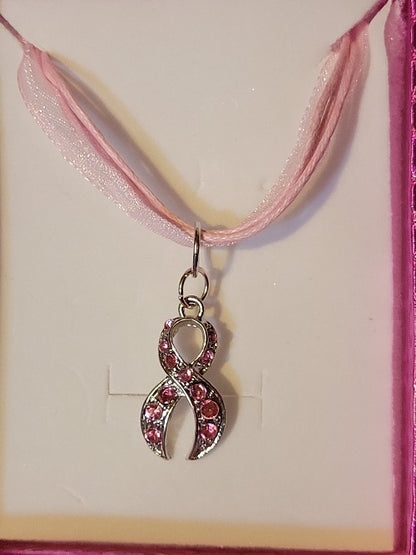 Pink Rhinestone Breast Cancer Ribbon Necklaces