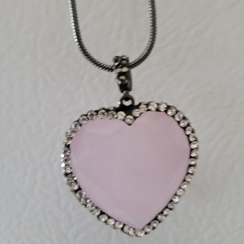 Pink Heart with Rhinestones, Black Chain