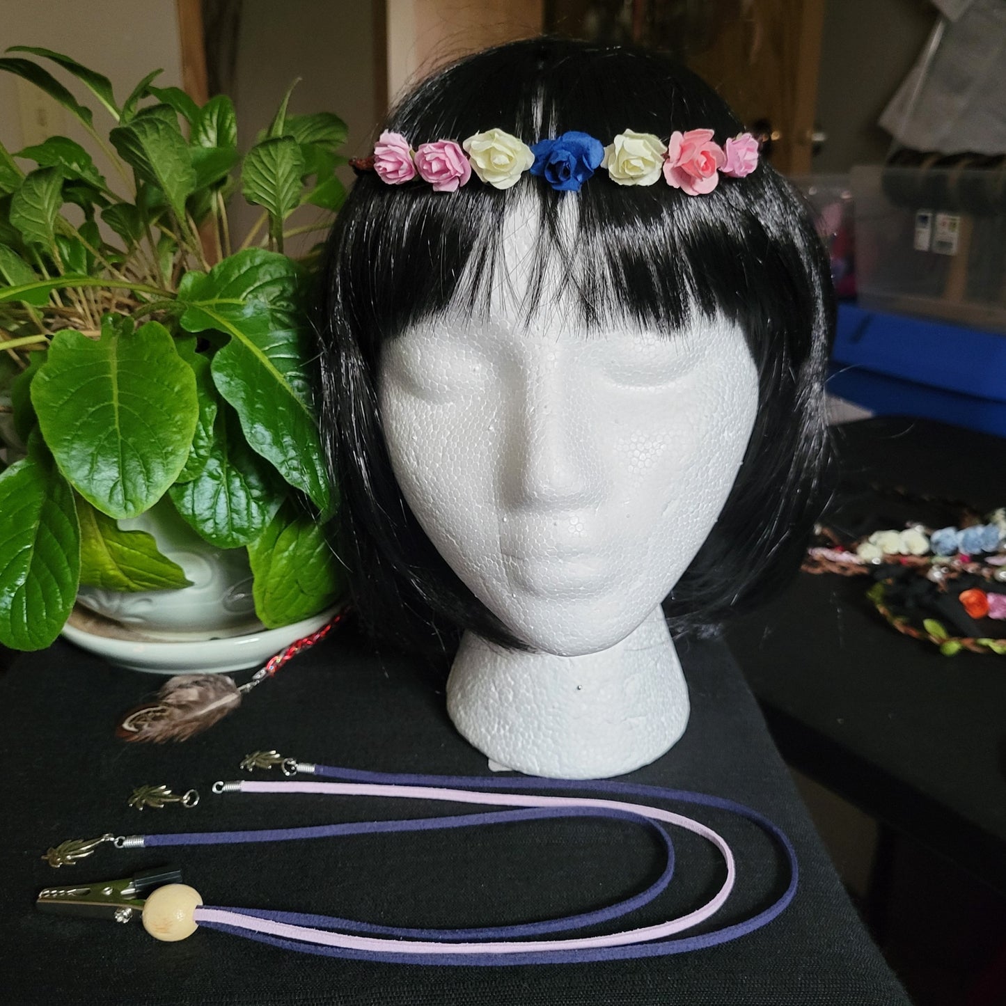 Suede Braided Floral Wreaths & Clip On Sets