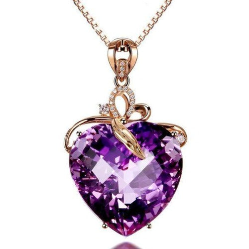 Purple, Gold, Crystal Delicate Heart-Shaped Necklace