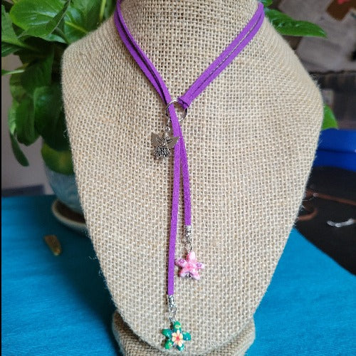 Multi-Colored Adjustable Suede Lasso 30in 76cm Necklaces with Charms