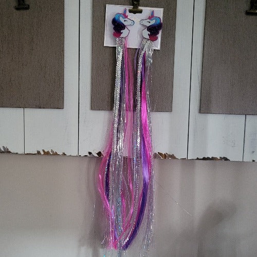 Purple, Pink Silver Streamers Unicorn Hair Clips