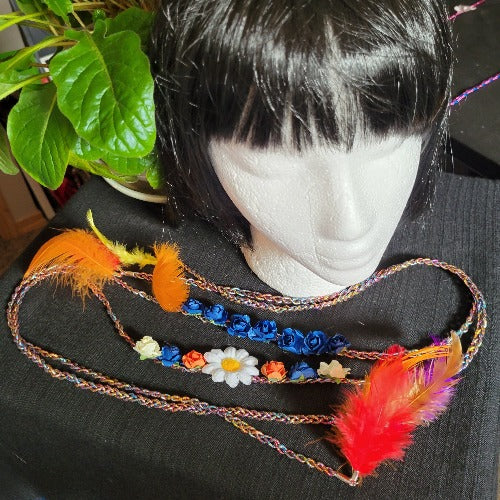 Braided Elastic & Suede Festival Wraps with Flowers, Feathers