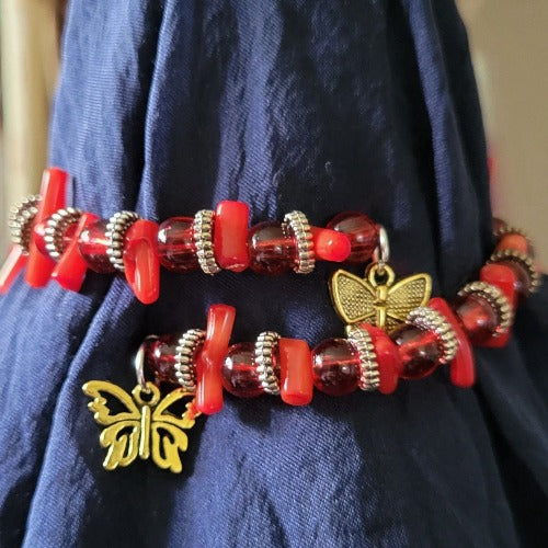 Red & Gold Beaded Wrist Wraps