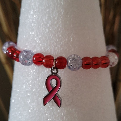 Breast Cancer Beaded Wrist Wraps Pink Rhinestones & Silver Ribbon Charm