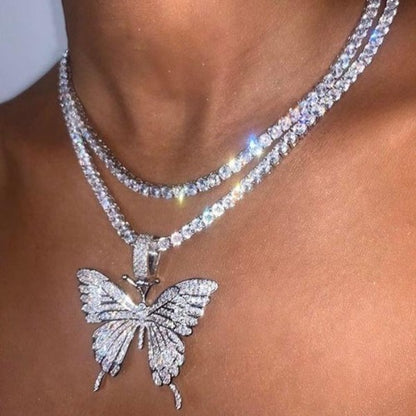 Butterfly Double Strand Rhinestone Necklaces