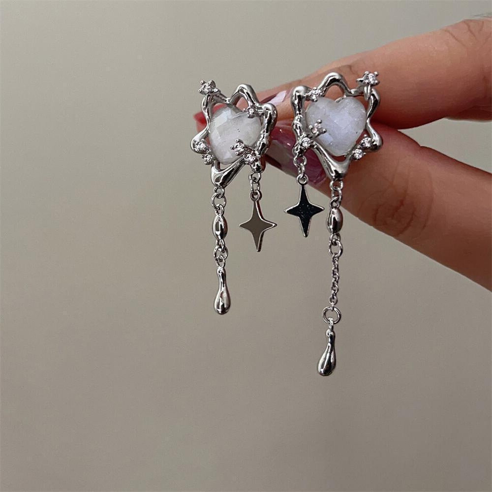 Stunning Silver Opal Stone Drop Earrings