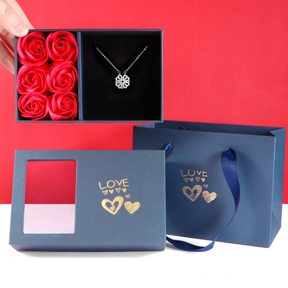 Crystal Magnetic Heart Necklace in Roses Gift Box