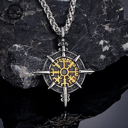 Islandic Viking Compass Antique Stainless Steel Norse Rune Amulet 60 cm