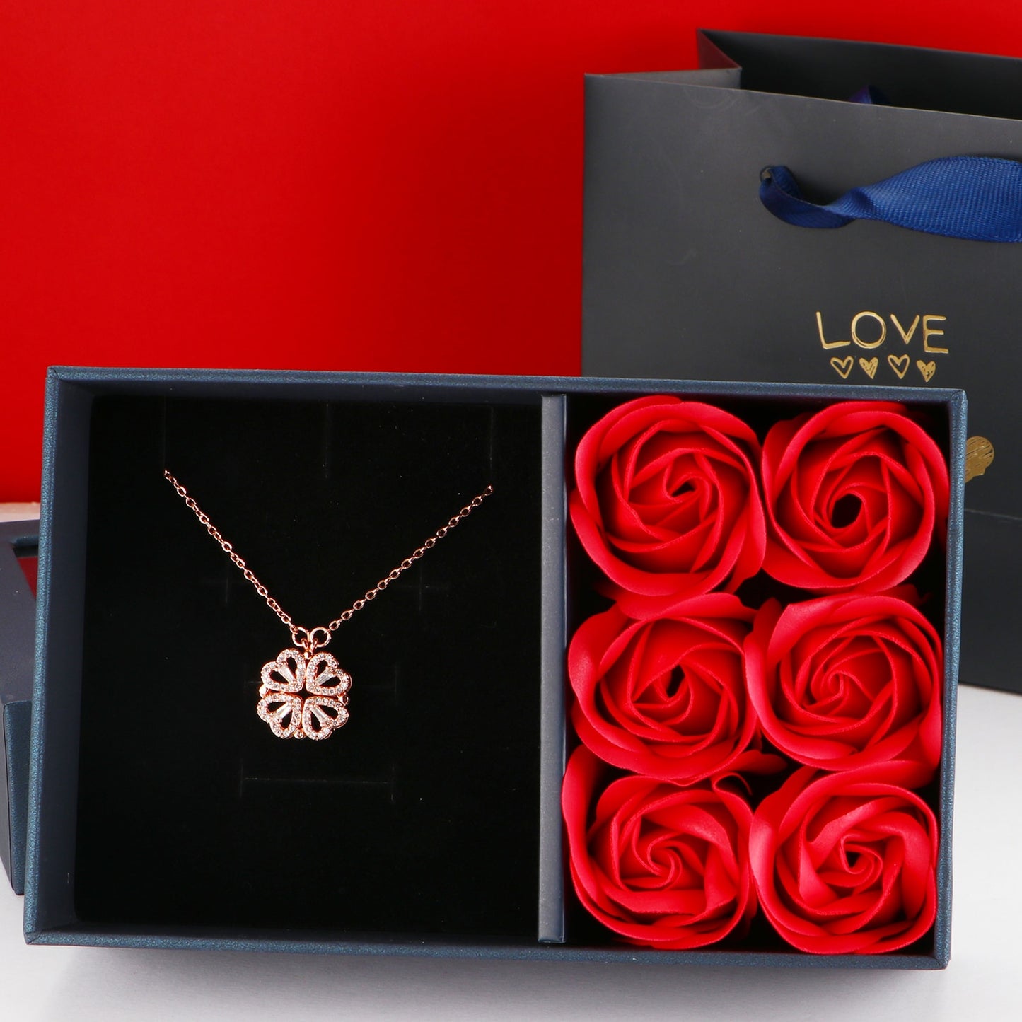 Crystal Magnetic Heart Necklace in Roses Gift Box