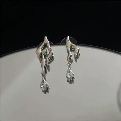 Liquid Metal Geometric Zirconia Drop Earrings