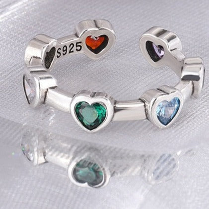 Sterling Silver Rhinestone Hearts Ring