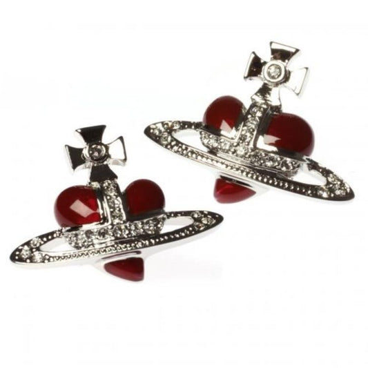 Trendy Red Crystal Heart Saturn Earrings