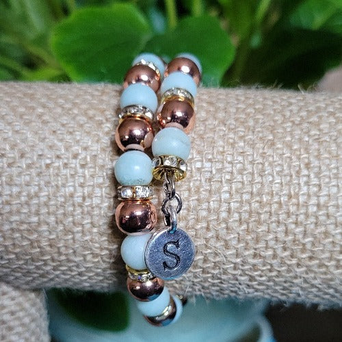 Sea Green Dark Brown Beads Gold Dividers with Charms