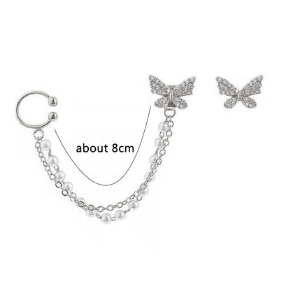 Korean Fashion Gold & Silver Pearl Butterfly Earrings