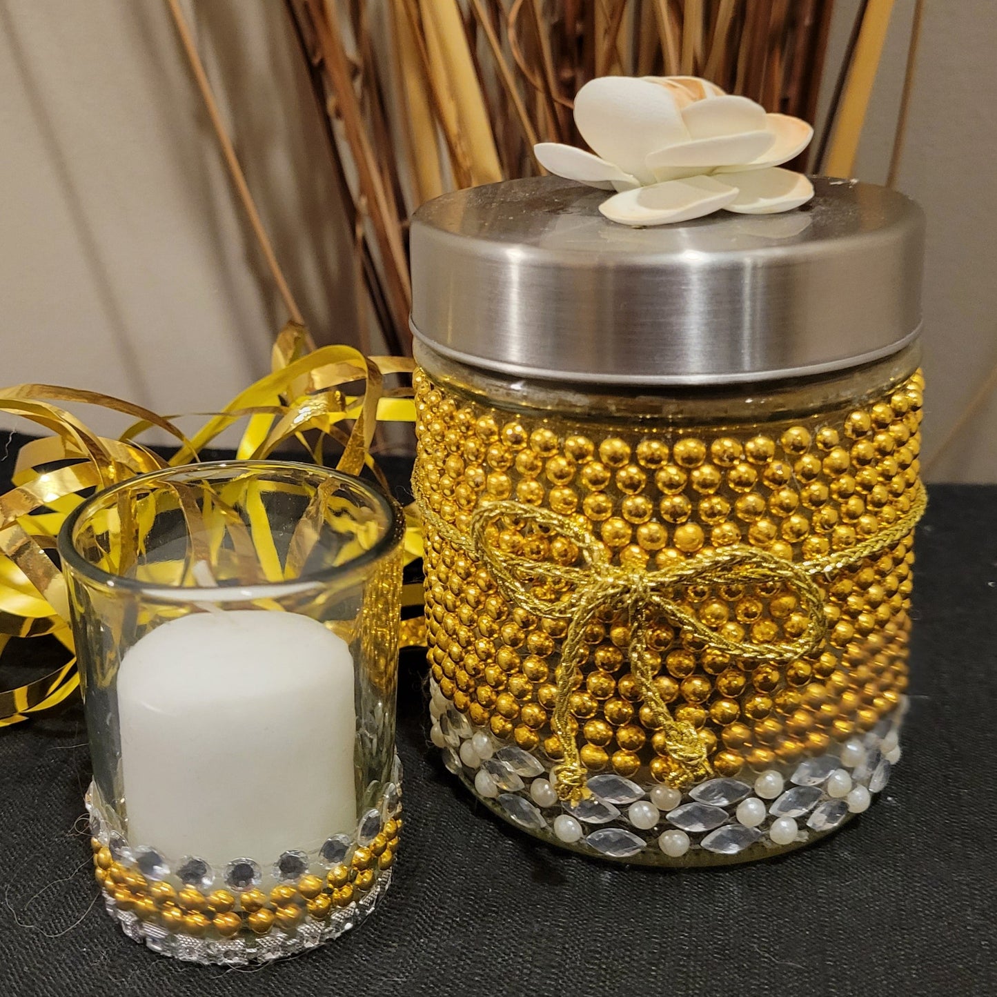 Decorative Jars with Rejuvenating Eucalyptus or Lavender Coconut Epsom Salts with Votive Candle