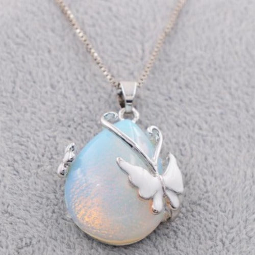 Opal Encased in Sterling Silver Butterfly Necklace