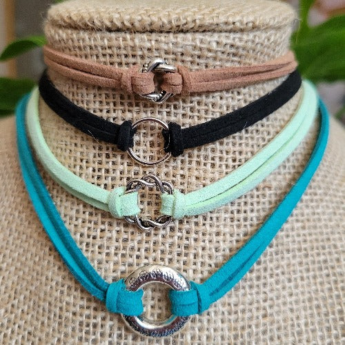 Suede Chokers with Silver Ring