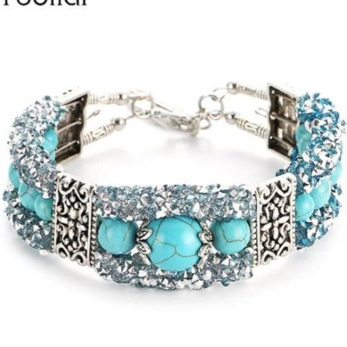 Turquoise & Silver Designer Wrist Wrap Bracelet