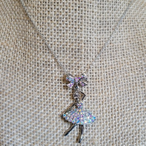 Silver Rhinestone Encrusted Dancer Necklace