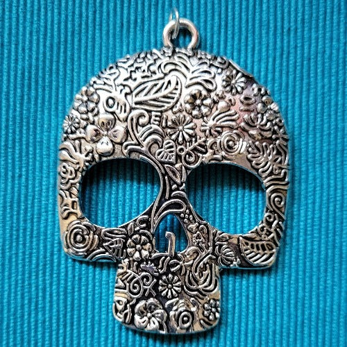 Silver & Black Large Skull Pendant, Choice of Chain