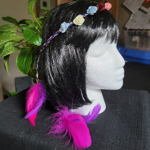 Braided Elastic & Suede Festival Wraps with Flowers, Feathers