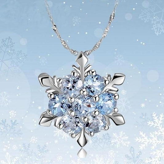 Silver and Blue Crystal Snowflake Necklace