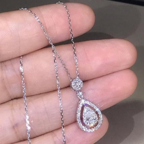 Silver & Rhinestone Tear Drop Necklace