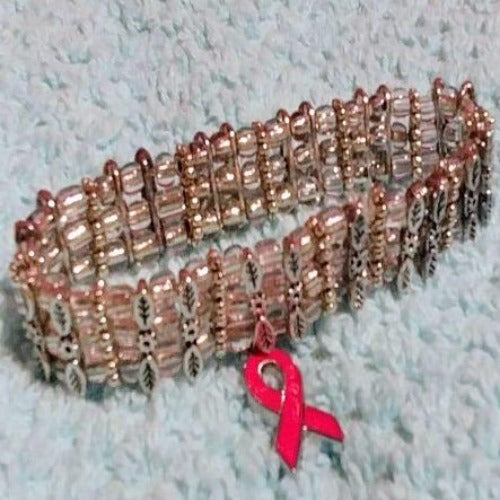 Cancer Survivor Silver & Clear Beaded Bracelet