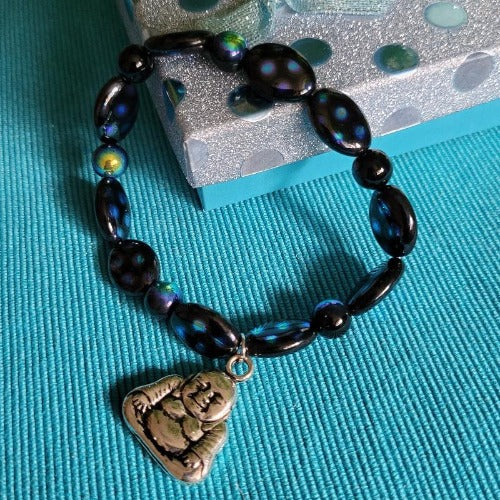Blue Black Translucent Beaded Wrist Wraps with Charms
