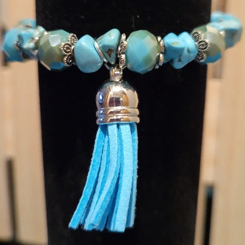 Silver, Mixed Shades Navajo Turquoise Beads with Charms, Signature Pieces