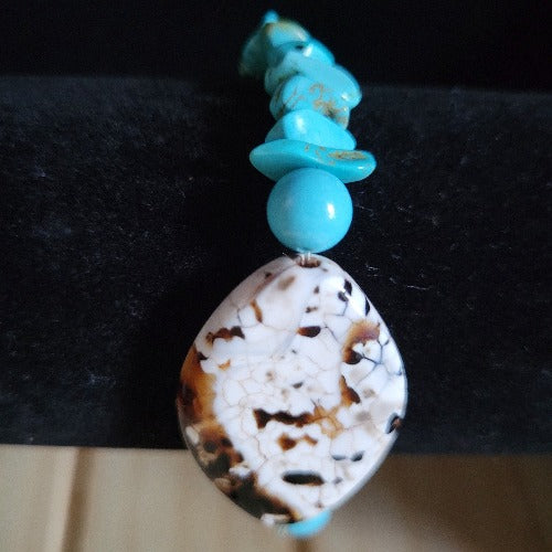 Silver, Mixed Shades Navajo Turquoise Beads with Charms, Signature Pieces