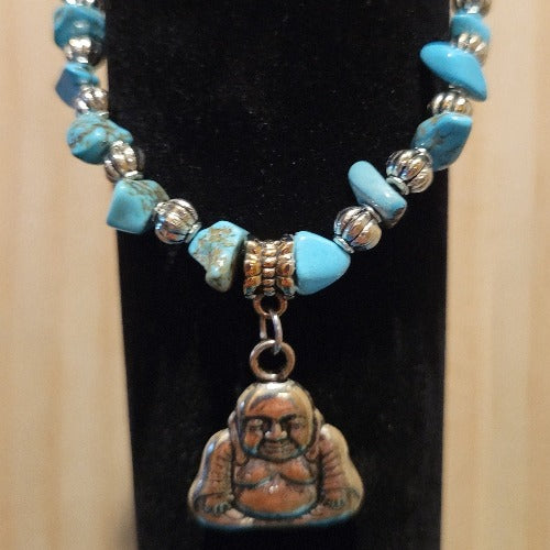 Silver, Mixed Shades Navajo Turquoise Beads with Charms, Signature Pieces