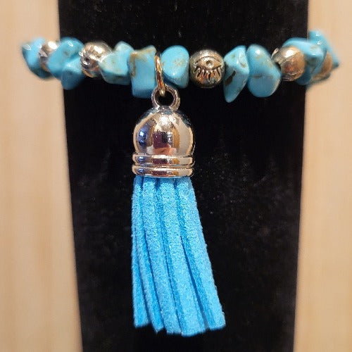 Silver, Mixed Shades Navajo Turquoise Beads with Charms, Signature Pieces