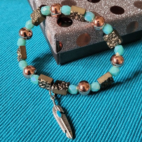 Round Oval Blue Gold Brown Turquoise Beads with Charms