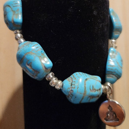 Silver, Mixed Shades Navajo Turquoise Beads with Charms, Signature Pieces